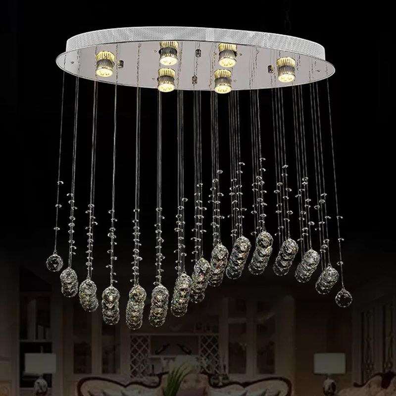 Small/Large Crystal Wavy Flushmount Lighting Contemporary 6-Head Living Room Ceiling Flush Light in Stainless Steel