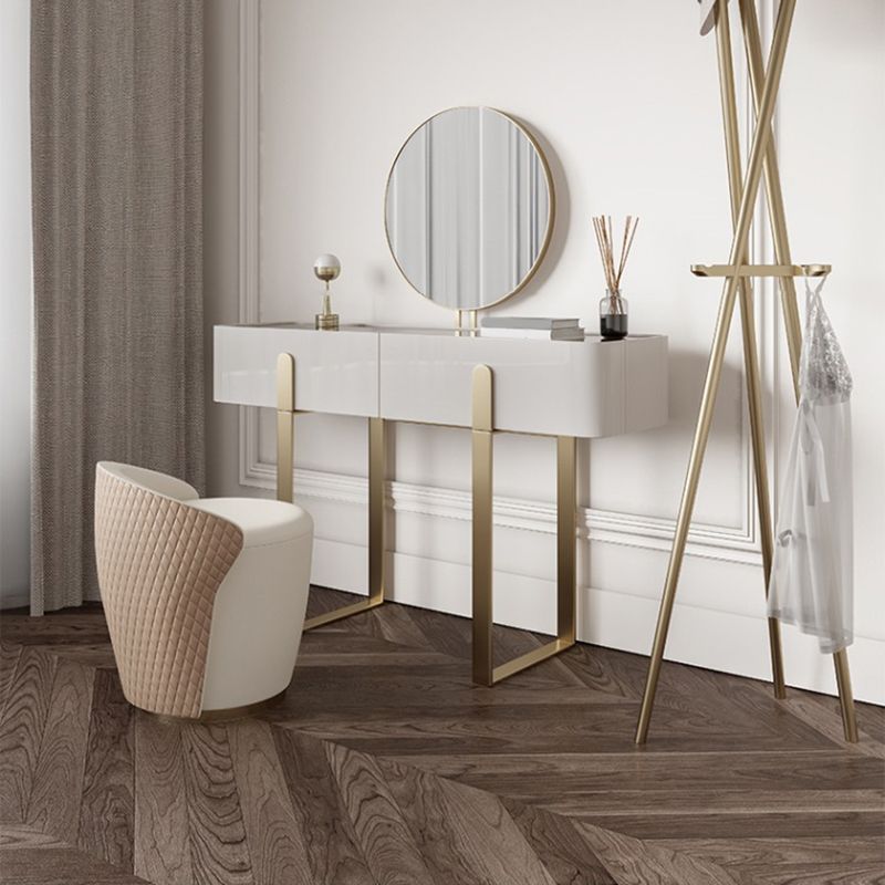 Brown Glass Top Vanity Table Glam Simple 29.53" H Dressing Table Set