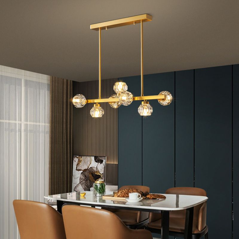 Solid Brass and Crystal Ceiling Pendant Fixture Multi - Head Kitchen Island Light in Gold