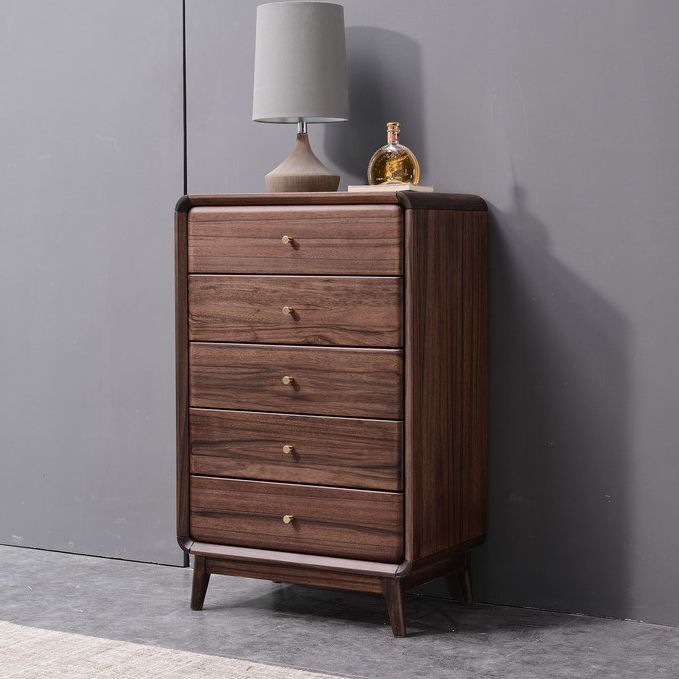 Mid-Century Modern Brown Accent Chest with 5 Drawers and Straight Legs