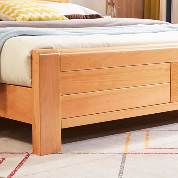 Scandinavian Beech Wood Bed with Legs and Sleigh Headboard in Natural