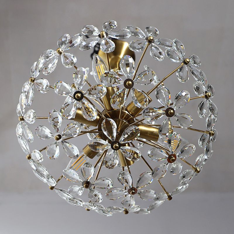 Fantasy Petal-shaped Crystal Chandelier Vintage Brass Multi-lights Lighting Fixture for Living Room