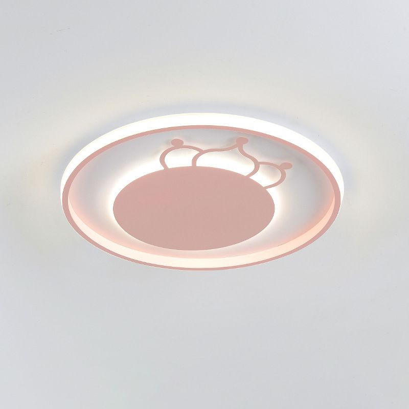 Kid Crown Ultra-Thin LED Flushmount Light Acrylic Bedroom Close to Ceiling Lighting Fixture in Pink/Blue