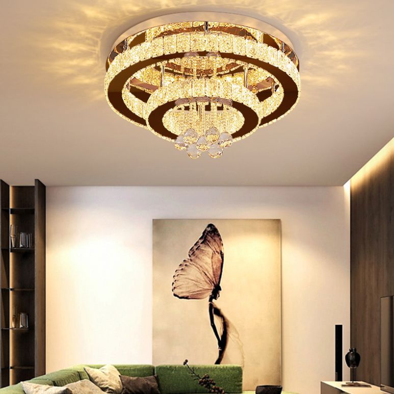Luce a soffitto rotondo in acciaio inossidabile Crystal Contemporary Crystal SEMI FLUST LED LED