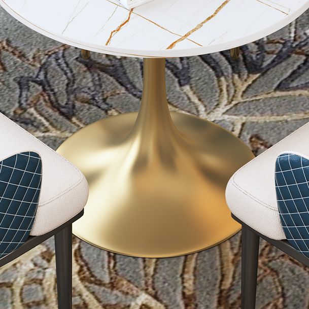 Round Luxury Style Dining Table White Tone Fixed Table with Sintered Stone