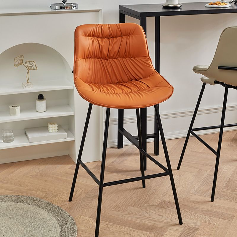 Contemporary PU Upholstery Low Back Bar Stools with Metal Legs