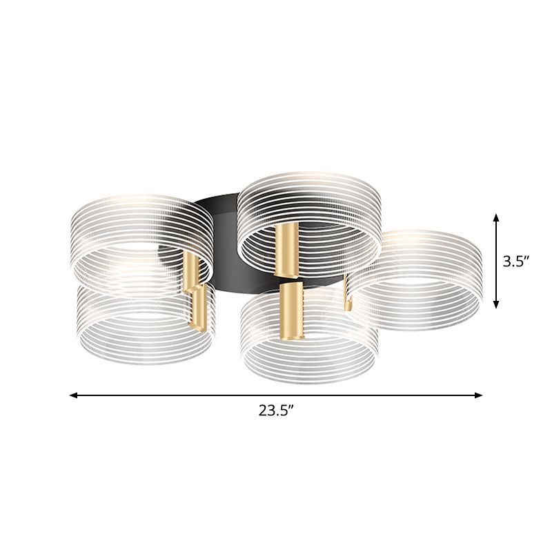 Black-Gold Round Semi Flush Simple 2/3/5 Lights Acrylic Ceiling Mount Light Fixture for Parlor