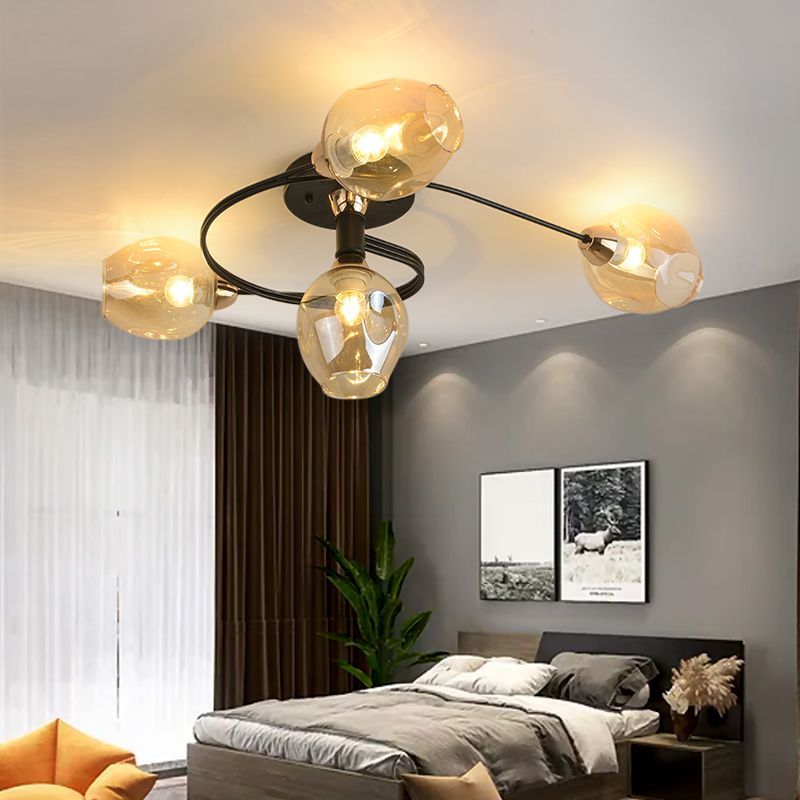 Plafonnier tulipe en verre transparent, plafonnier semi-encastré de style moderne pour salon
