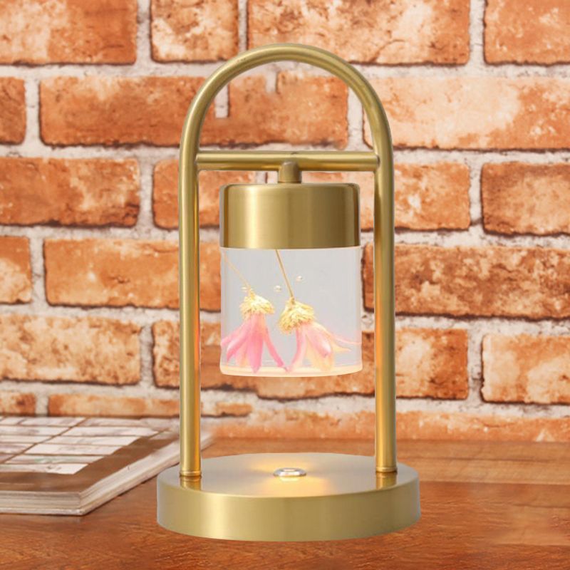 Lampe de table de colonne en or simplicité clair de bureau à LED en verre transparent avec cadre en métal en forme de U