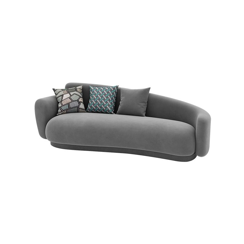 Gray Velvet Tuxedo Arm Sofa Contemporary Sofa for Living Room