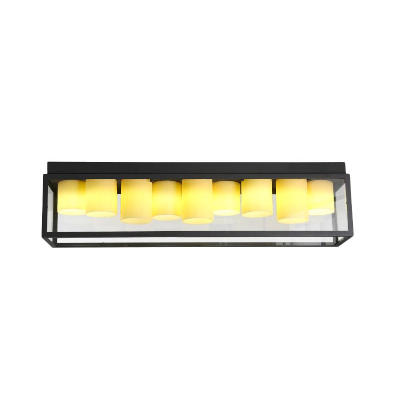 Country Rectangle Flush Light Fixture 9 Bulbs Clear Glass Ceiling Lighting with Inner Beige Marble Shade