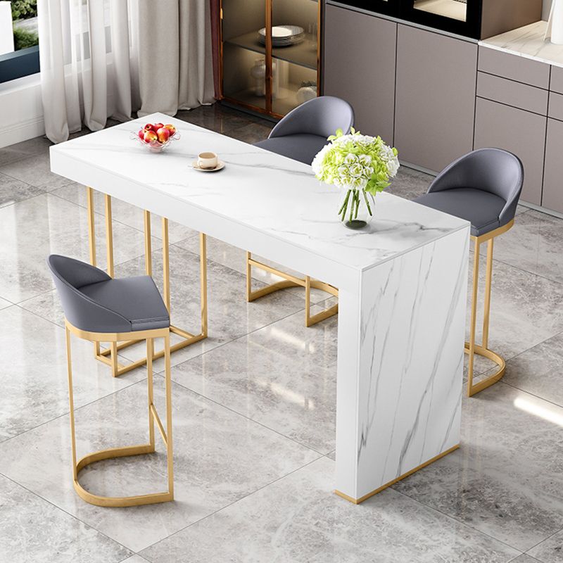 Contemporary Style Rectangle Bar Table Stone Fixed Bistro Bar Desk