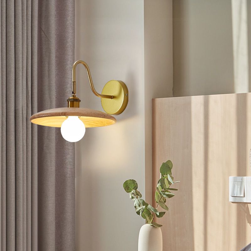 Modernism Single Golden Bathroom Vanity Light Shaded Bath Bar with Wood