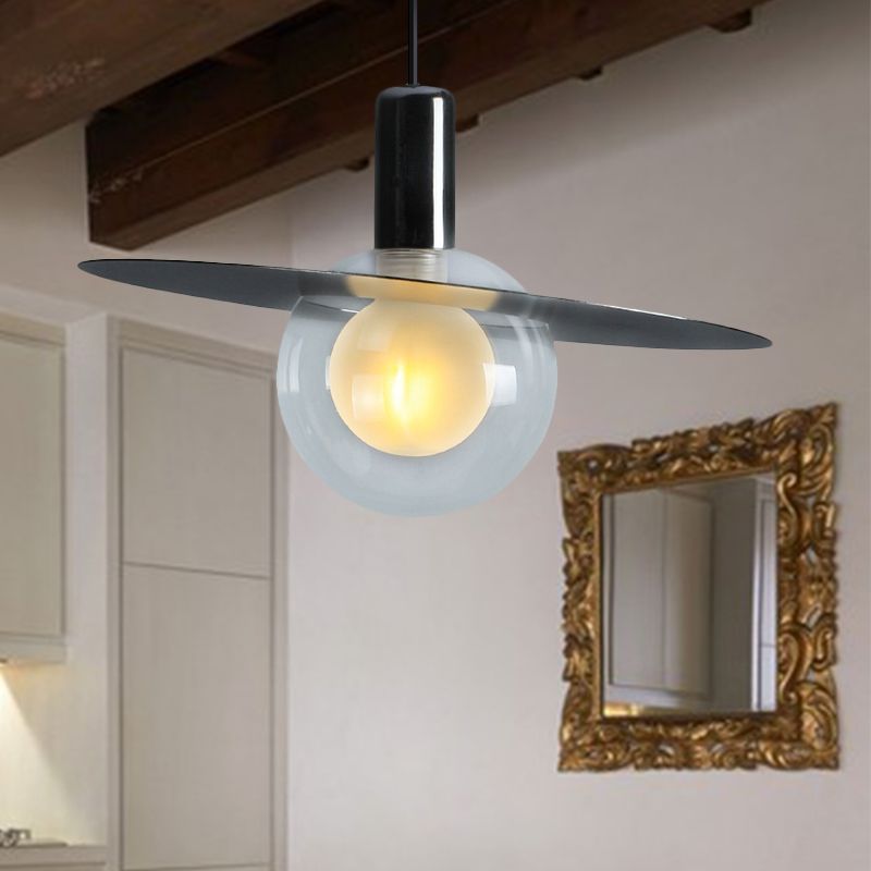 Lámpara colgante de vidrio global led contemporáneo letrero negro colgante con disco de anillo