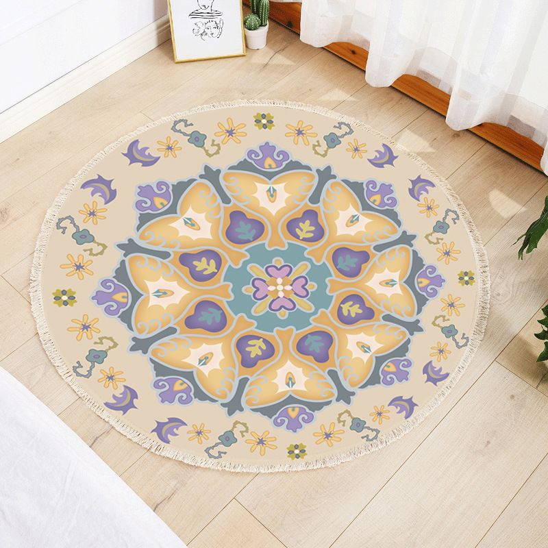 Light Color Simplicity Area Carpet Cotton Moroccan Floral Print Indoor Rug Easy Care Carpet for Living Room