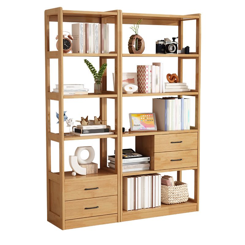 Modern Style Open Back Bookshelf Vertical Wooden Bookcase with Drawers