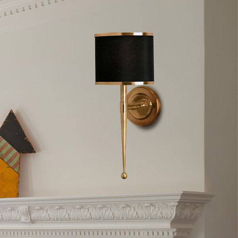 Drum Fabric Shade Wall Sconce Contemporary 1-Light Hall Wall Mount Light Fixture in Black/White