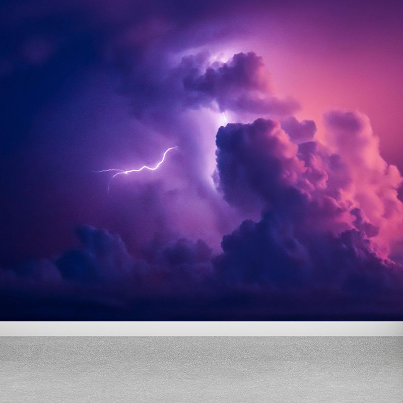 Contemporary Mural with Lightning Pattern Moisture Resistant Wall Covering for Wall Decor