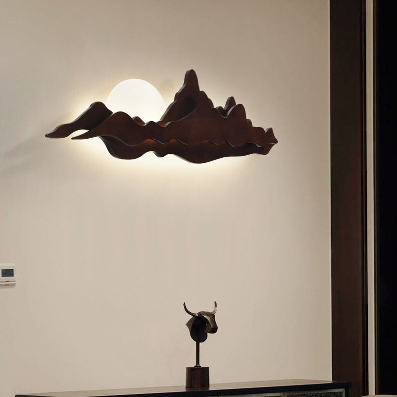 Applique murale en bois de Style chinois, idées d'éclairage en forme de montagne et de lune pour le salon