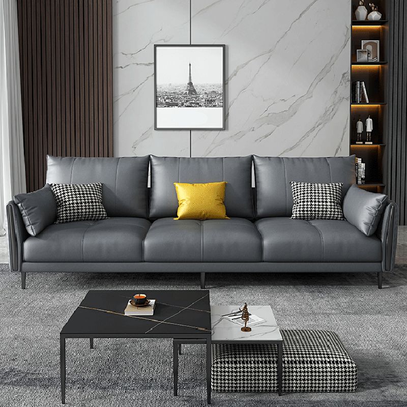 Grey Removable Cushions Faux Leather Straight Arm Sofa/Sectional with Wear-Resisting