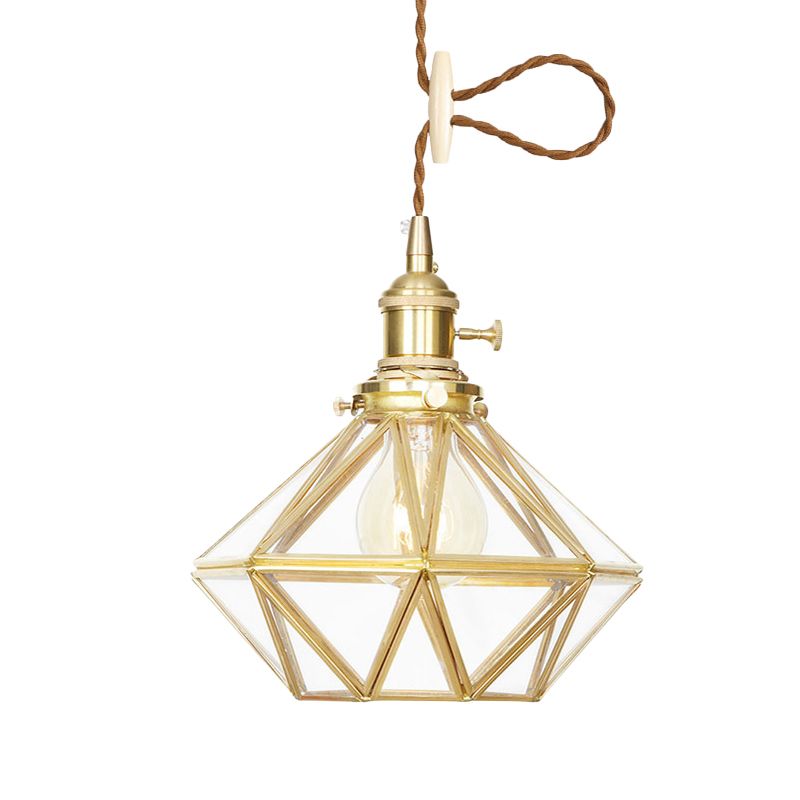 Luz de techo de colgante de diamantes Postmoderno Clear/Glass Glass 1 Luz de latón ligero con cuerda ajustable