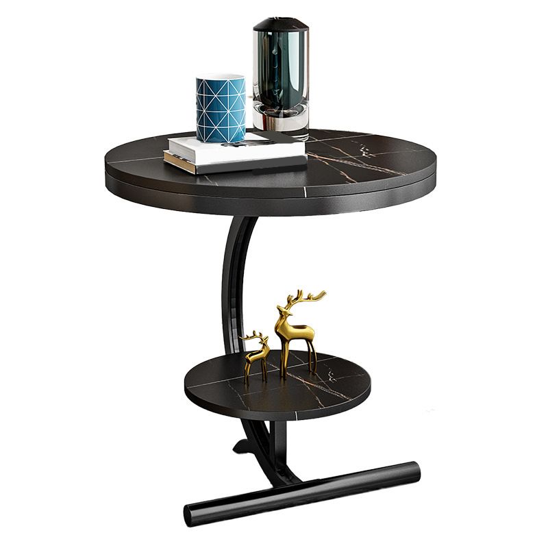 Glam Round Stone Side End Table Abstract Double Tier Sofa Side End Table