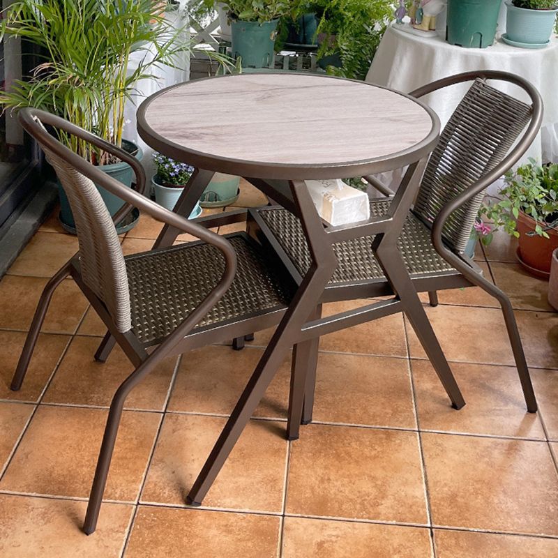 Modern Round Shape Dining Room Chair and Table Set with 2 Woven Chairs