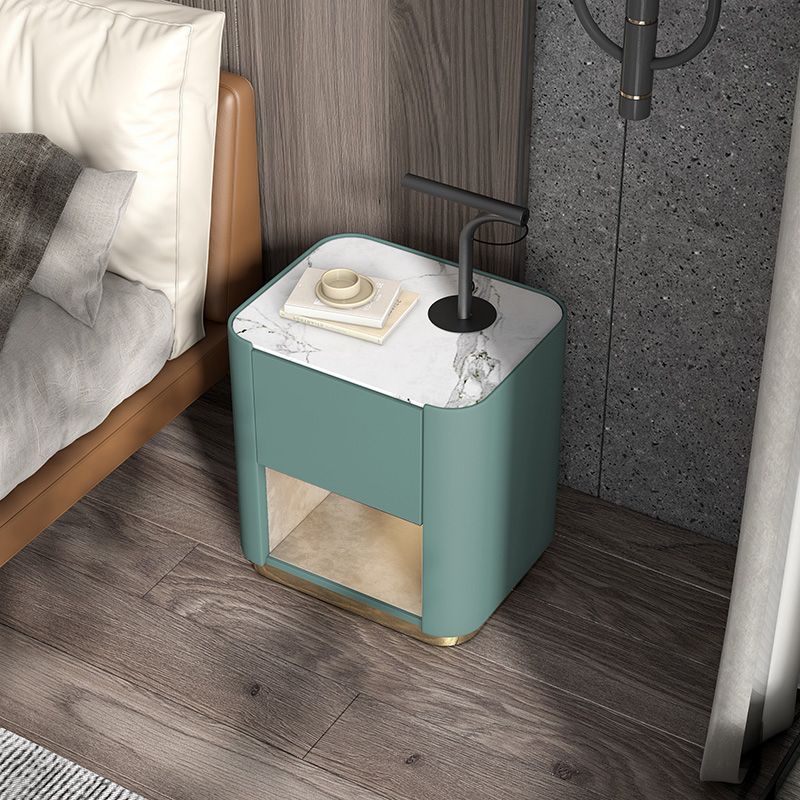 Contemporary Stone Top 1-Drawer, 1 Shelf Nightstand 21.65" Tall Nightstand