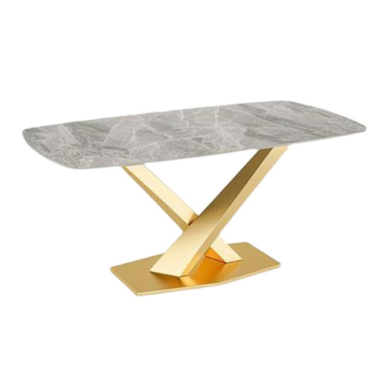 Gray Sintered Stone Dining Table Traditional Luxury Dining Table with Gold Frame