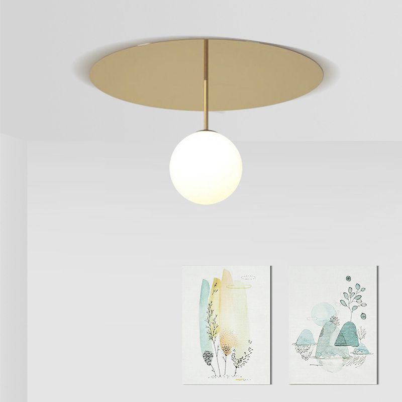 Metal Ceiling Light 1-Light Ceiling Mount Light with Glass Shade for Living Room