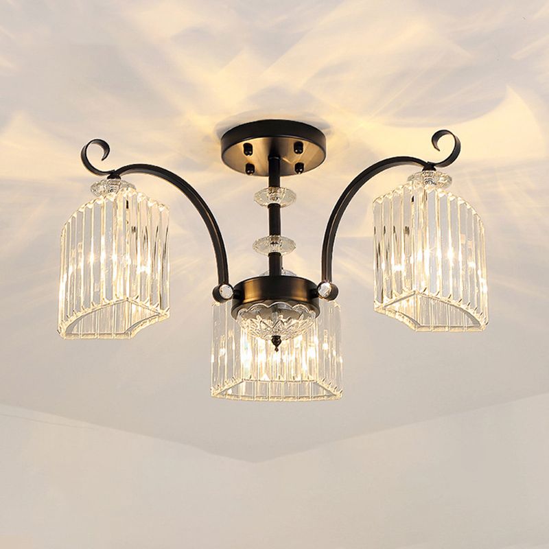 Crystal Prism Semi Flush Light Vintage Black Round Living Room Massimale Montato Lampada