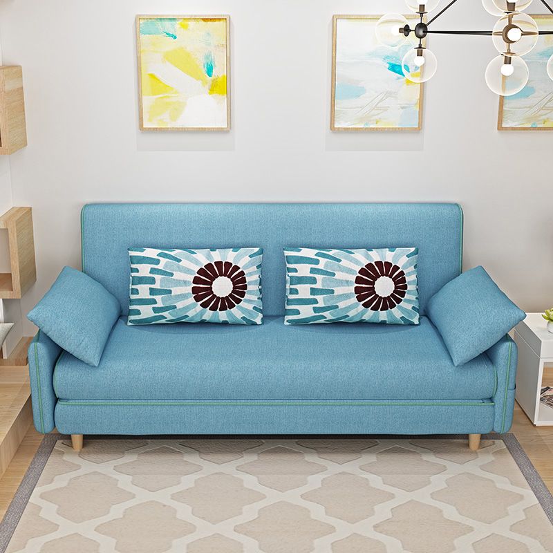 Convertible Cotton Blend Contemporary Square Arm Bed Sofa Couch in Blue
