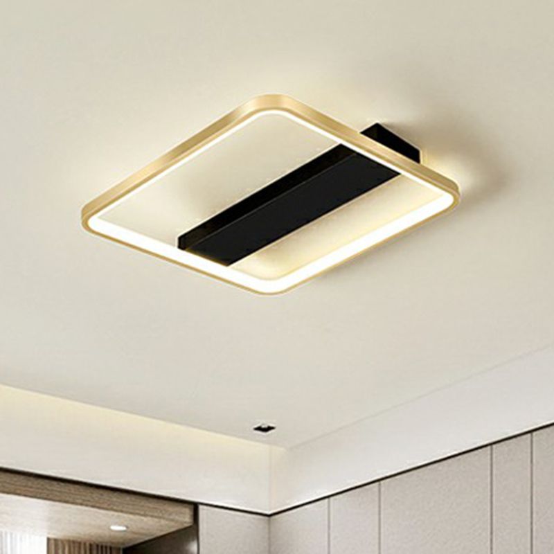 Geometrical Flush Ceiling Light Fixture Simplicity Acrylic Bedroom Flushmount in Black-Gold