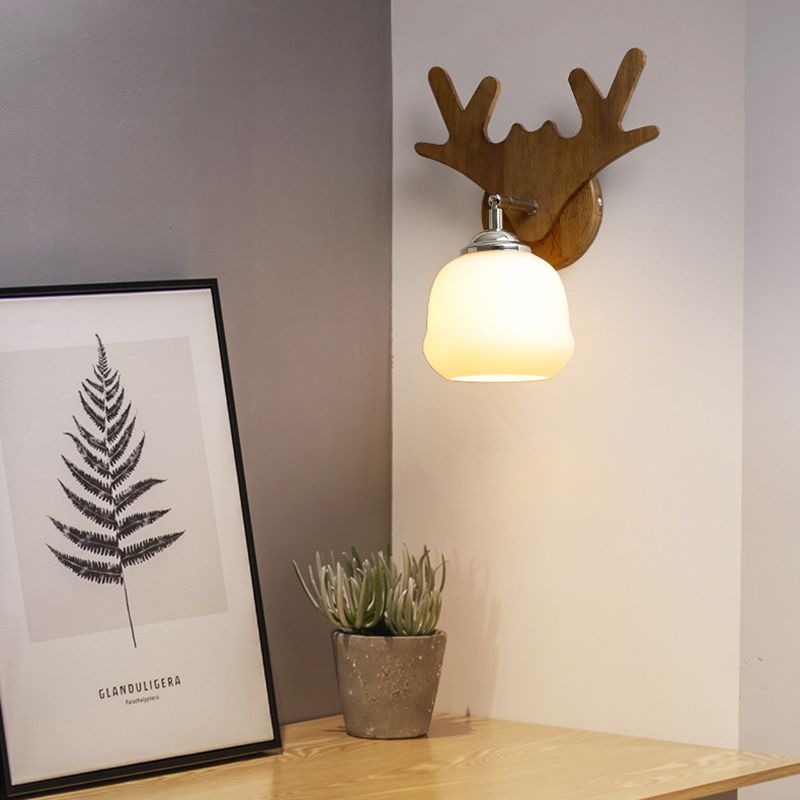 Nordic Style Glass Wall Light Geometrische 1 leichte Wandleuchten mit Holz für Schlafzimmer