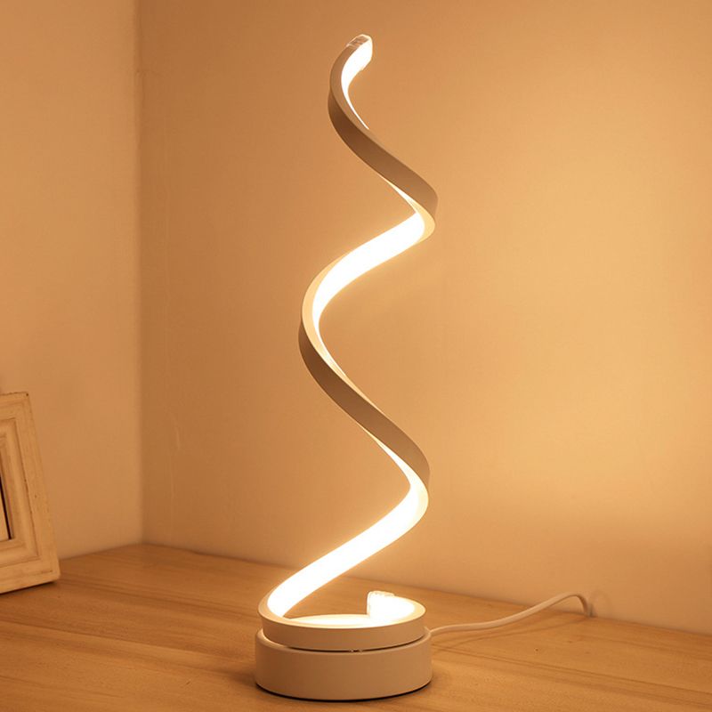 Minimalist Stylish Swirl LED Table Lamp Acrylic Bedroom Night Lighting in White with Plug In Cord