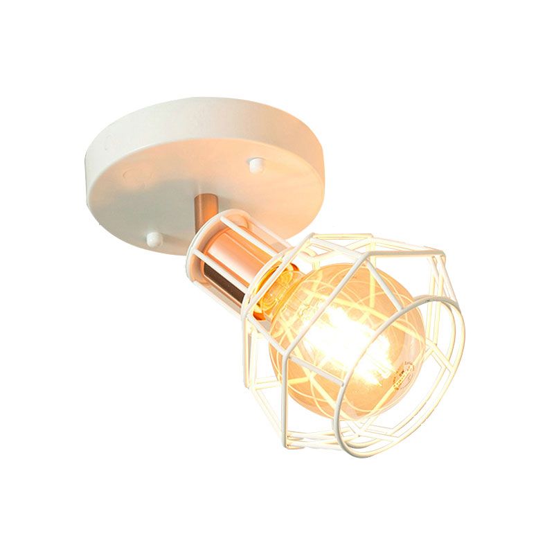 Zwart/witte plafondlamp met draadkooi, industrieel metaal, 1 lamp, semi-inbouwlamp voor slaapkamer