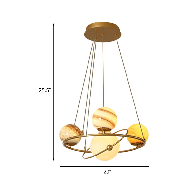 Kids Solar System Ceiling Pendant Light Stained Glass 4/6-Head Bedroom Chandelier Lighting in Gold