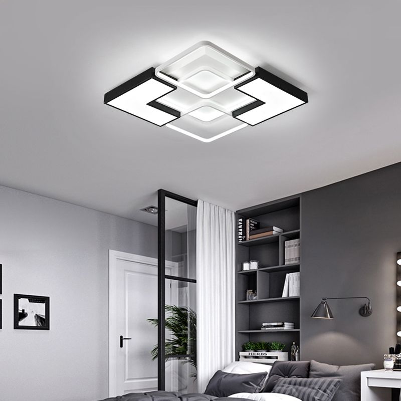 Lumière rectangulaire / carrée Lumière en métal contemporain DEL Black Ceiling Light Fixture for Living Room in Warm / White, 20.5 "/27" /31.5 " W
