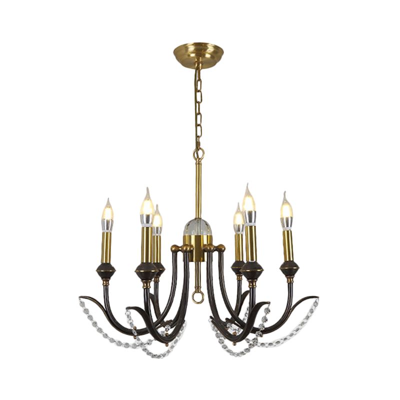 Iluminación de suspensión de bombilla abierta de metal tradicional 6/8 luces de acabado dorado lámpara colgante con cristal de cristal transparente