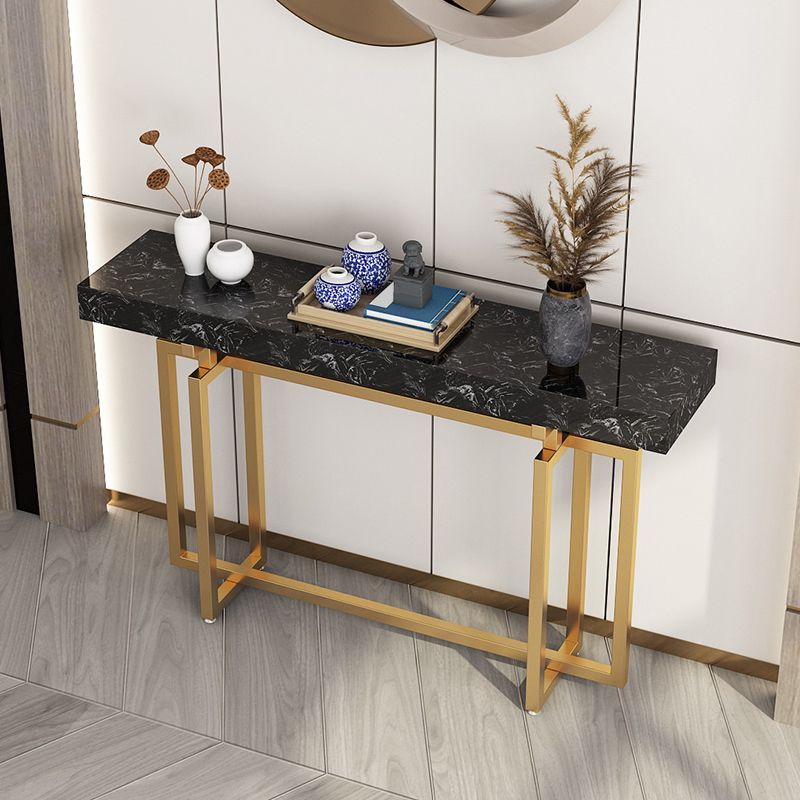 Rectangle Marble Top Console Table with Iron Trestle Base for Hall