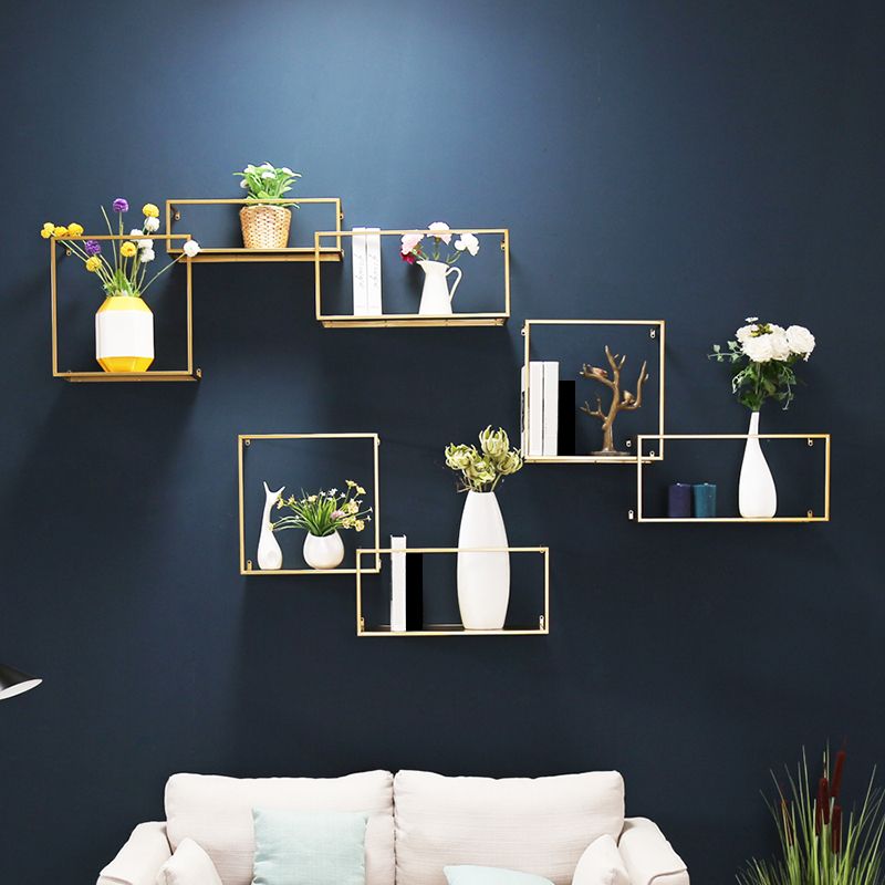 Floating Gold Metal Bookshelf Glam Wall Mounted Shelf Bookcase