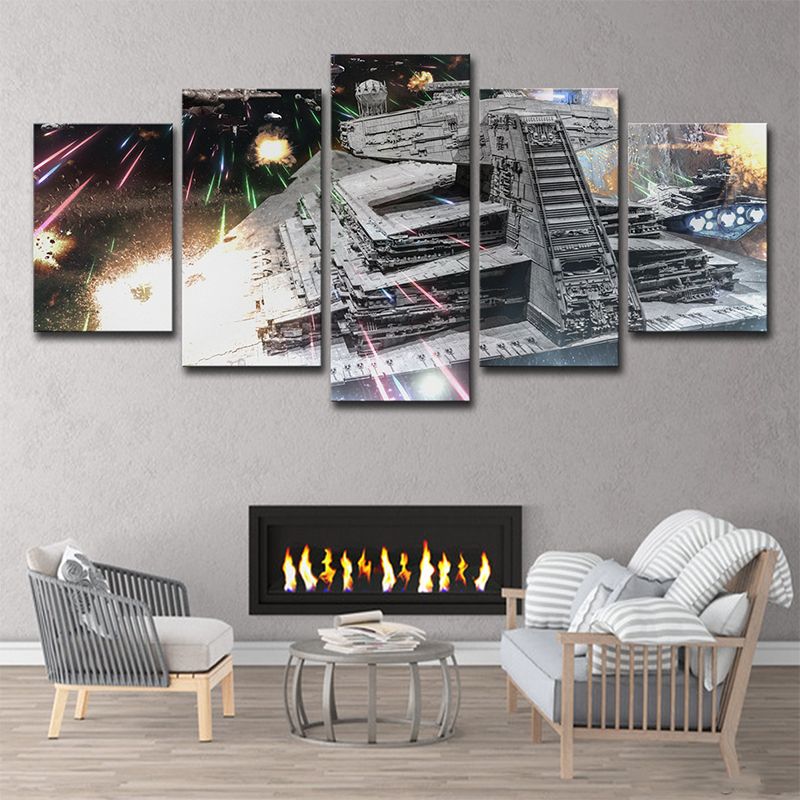 Silver Star War Destroyer Canvas Multi-Piece Kids Style Boys Bedroom Wall Art