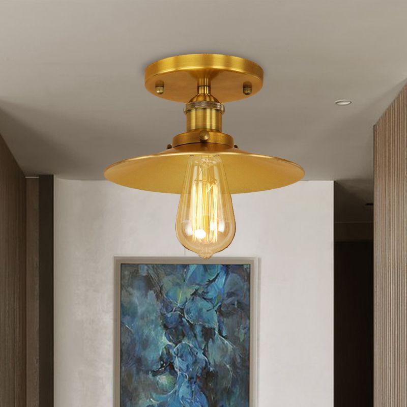 Zwart/messing platte kap semi-inbouwlamp vintage stijl metaal 1 lamp keuken semi-inbouwverlichting