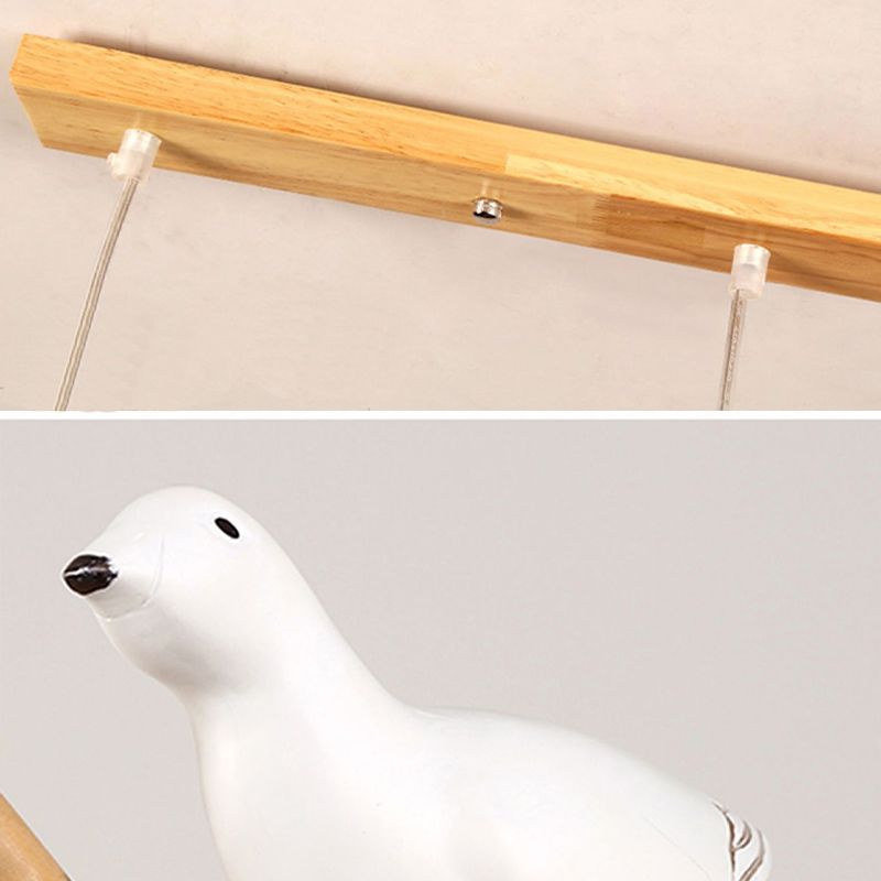 Modern Wood Pendant Light Cylinder Shape Island Light with Glass Shade for Bedroom