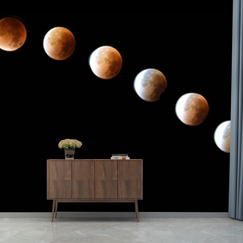Whole Astronomy Wall Covering Mural Modern Complete Lunar Eclipse Wall Art in Black