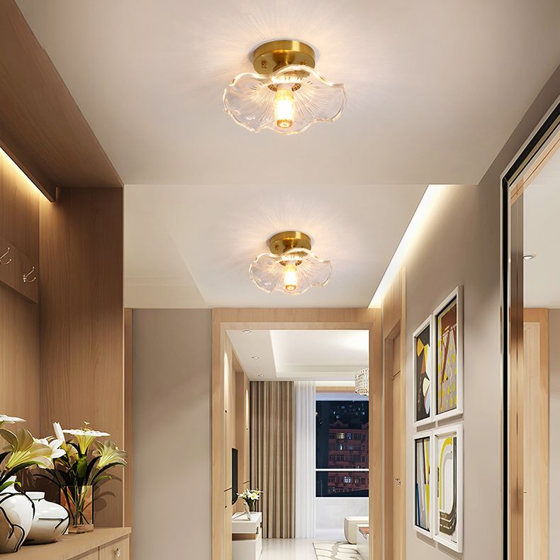 Copper Ceiling Light Modern Ceiling Mount Light with Glass Shade for Aisle