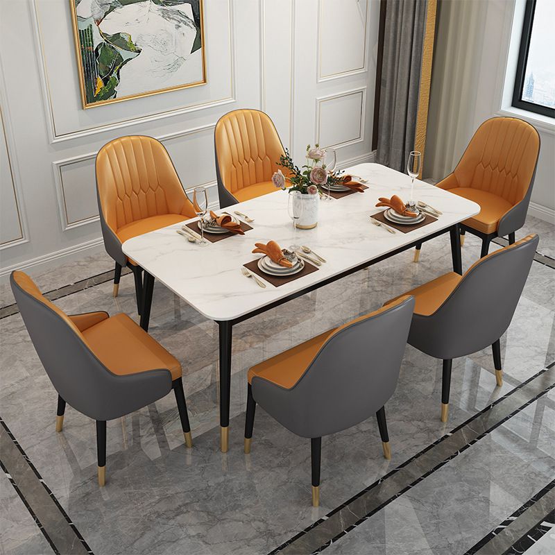 Stone Top Dining Table Contemporary Rectangle Table with 4 Black Legs
