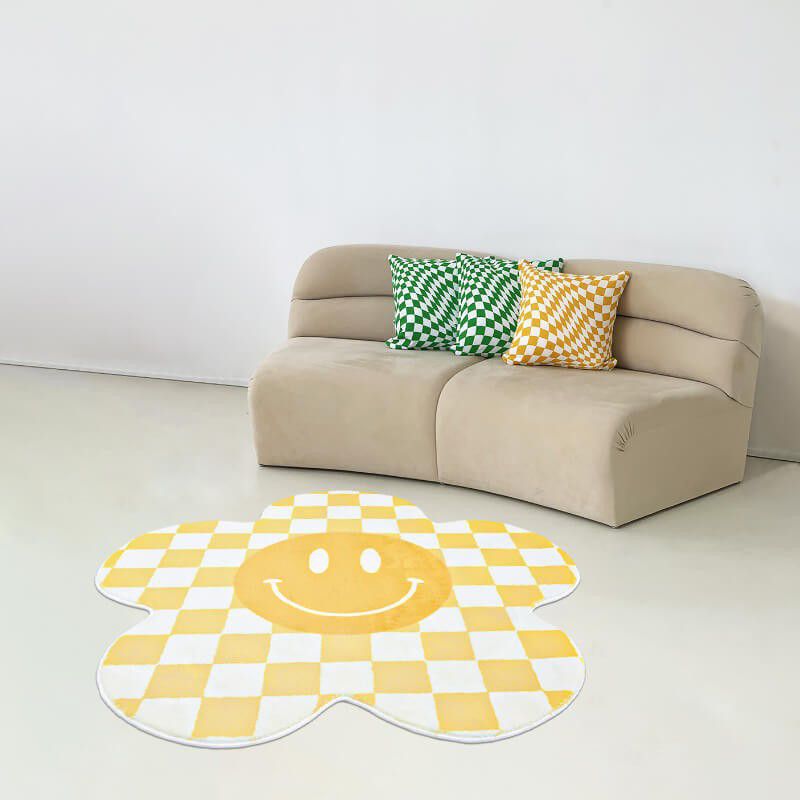 Novelty Flower Shape Rug Lattice Area Rug Polyester Easy Care Carpet for Living Room