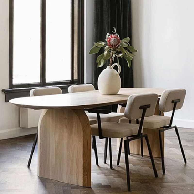 Oval Pine Solid Wood Table Modern Dining Table with Double Pedestal for Restaurant