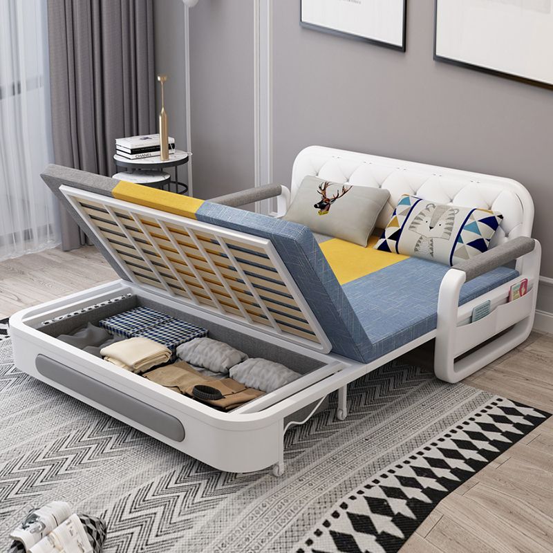 Slipcovered Cotton Blend Contemporary Sofa with Bed for Living Room
